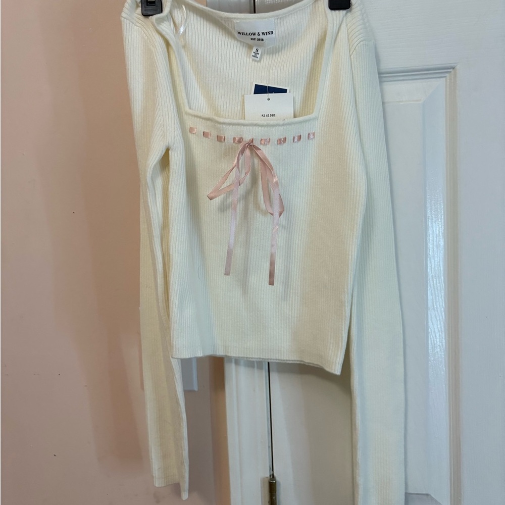 Cream Sweater with Pink Accents